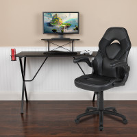 Flash Furniture BLN-X10RSG1031-BK-GG Black Gaming Desk and Black Racing Chair Set with Cup Holder, Headphone Hook, and Monitor/Smartphone Stand